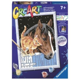 CreArt pictura pe numere pentru copii cu sclipici pisicuta si cal